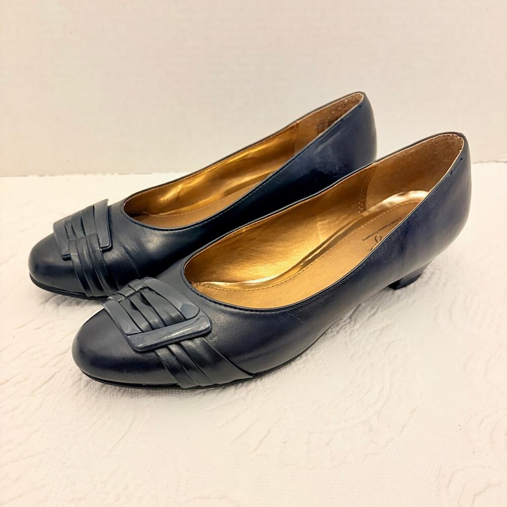 Soft Style Hush Puppies Pleats Be With You Pumps Womens 8.5M Navy Comfort Shoes